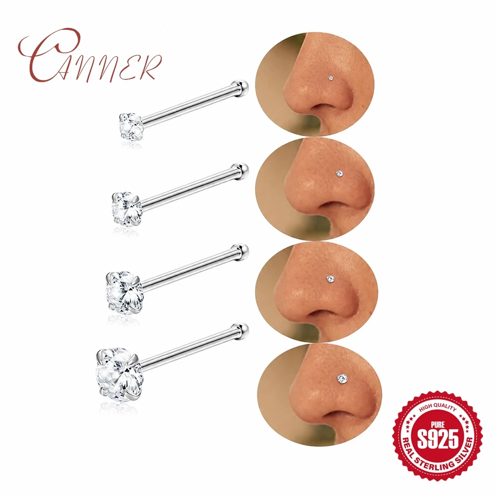 CANNER 925 Sterling Silber Vierklauen-Diamant-Nasenstecker Ohrstecker für Frauen Mehrgrößiger Mini Exquisiter Piercing-Schmuck