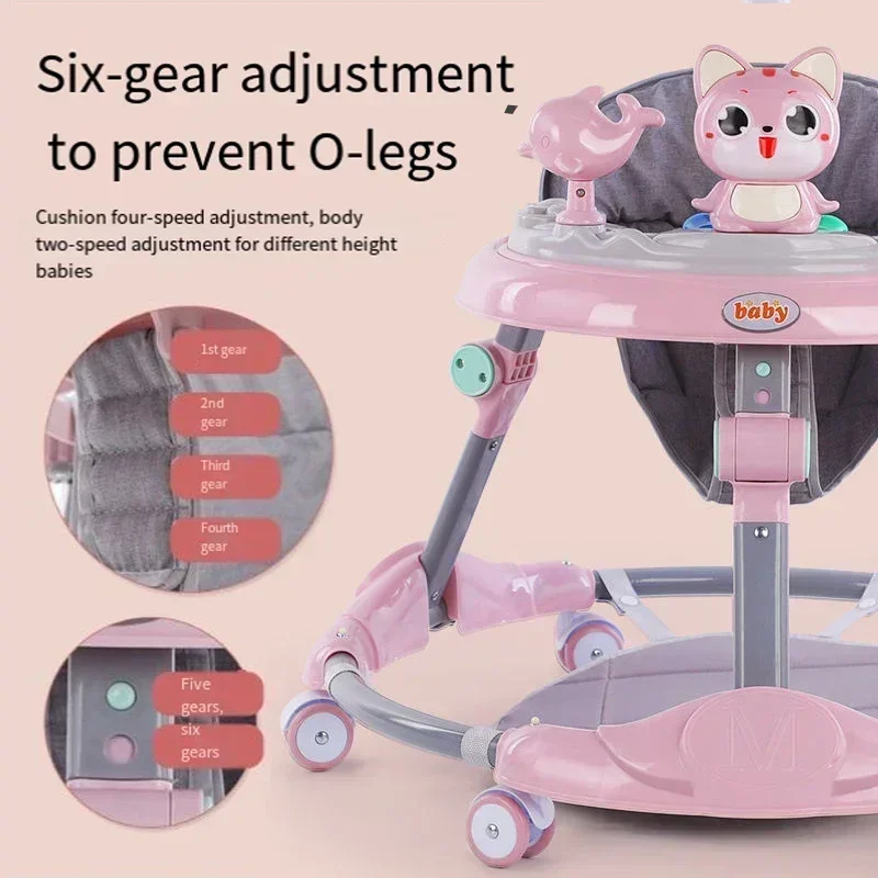 Baby Walker Baby Anti-O-leg Walker Multi-function 6 Gear Adjustment Anti-rollover Folding Walker 1-3 Years Old Baby Learn Start