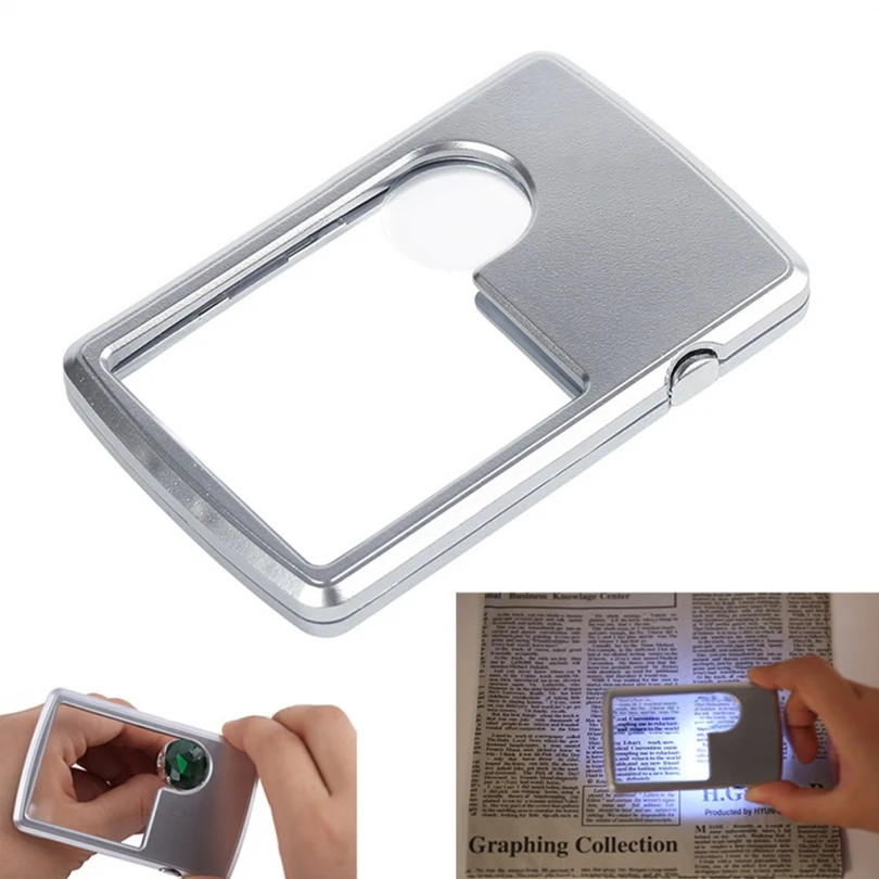 

Card Type Magnifying Magnifier for Watching Kids Handheld Lens with LED Ligh Leather Case Portable Ultra-thin Magnifying Glass