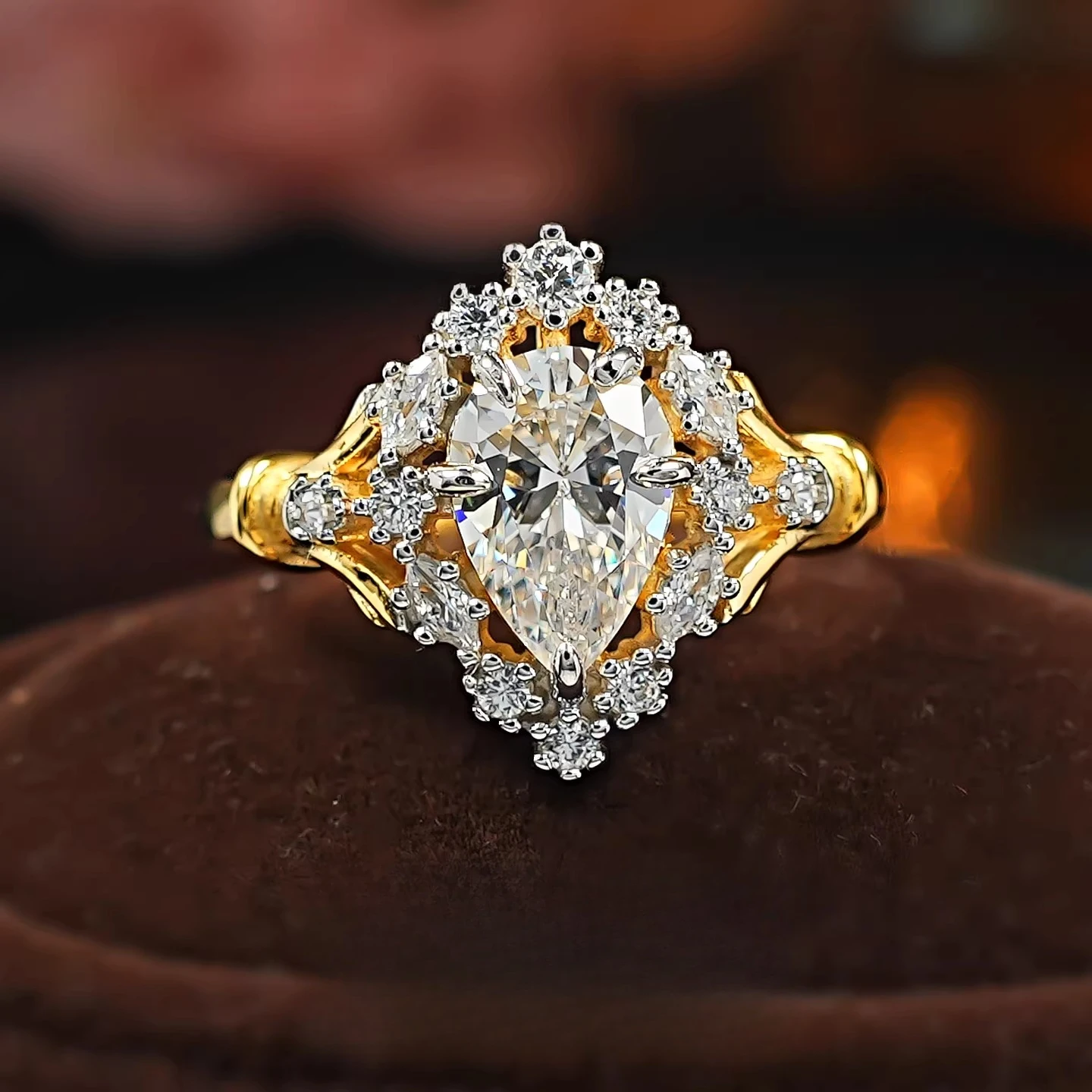 

S925 Silver 6 * 9mm Pear shaped Water Drop Ring Women's Retro Palace Gift Jewelry