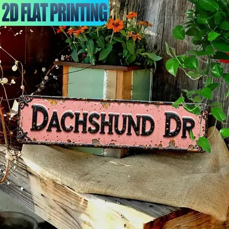 [2D FLAT] 1 قطعة علامة معدنية، 4 × 16 بوصة ريفي Dachshund Dr Metal Sign 2D طباعة مسطحة ديكور