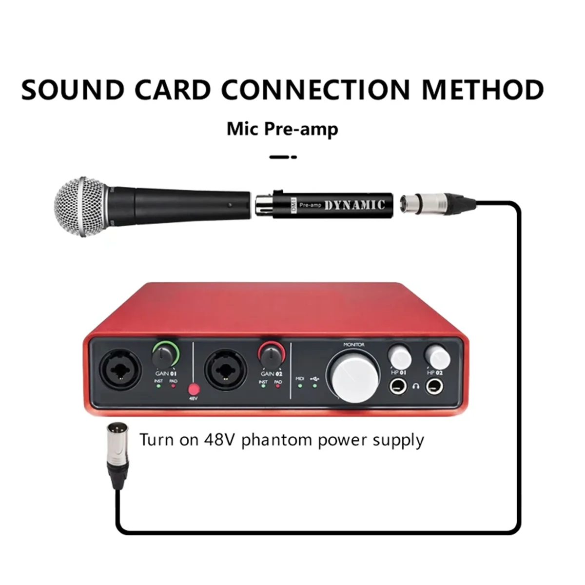 Substituição Dynamic Microfone Preamplifier, 28DB ganho amplificador para microfones dinâmicos e fita passiva, DM1 preto