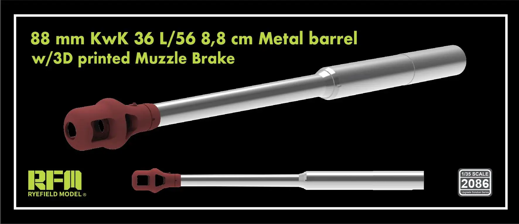 RYEFIELD 2086 1/35 88 mm KwK 36 L/56 8,8 cm Metal barrel w/3D Printed Muzze Brake