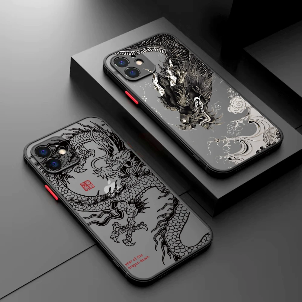 Trend Fashion Chinese Dragon Phone Case For iPhone 15 14 13 12 11 Mini Pro Max X XR XSMax 7 8 Plus Matte Transparent Back Cover