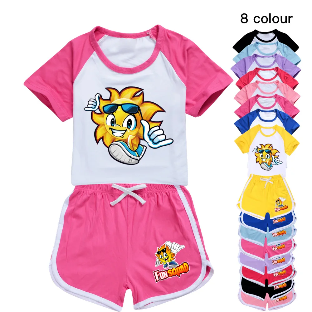 Fun Squad Gaming Summer Children Girls O-Neck T-shirts and Shorts 2 Pieces Suit Kids Boys Short Sleeve Top Bottom Tracksuit