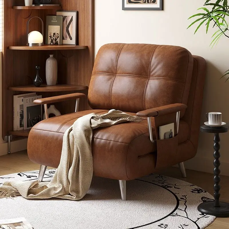 Sofa bed single folding dual-purpose medieval small apartment retractable solid wood study sofa study balcony lunch break bed