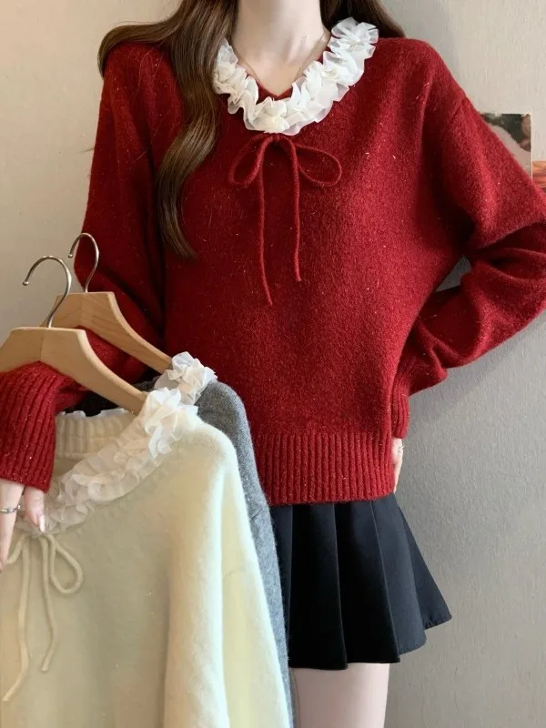 

plus Size Women's V-Ne Long Sve Sweater Floral Patchwork 3D Print Autumn Winter Faionable Top Korean Sle Commute Wind