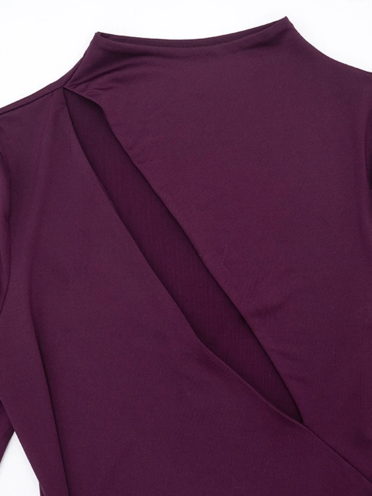 SsTss Wycięta Sukienka Maxi na Wieczorne Przyjęcia, Elegancka, Jednolita, z Imitacją Golfu, Długi Rękaw, Marszczona, Wiązana, na Formalne Okazje, Długie Suknie