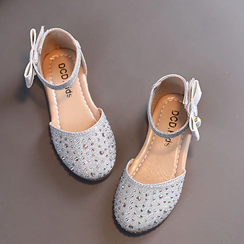 Girl Flat Sandals Princess Leather Shoes Summer Fashion Rhinestone Children Girl Shoes For Party Wedding Performance  CSH1362