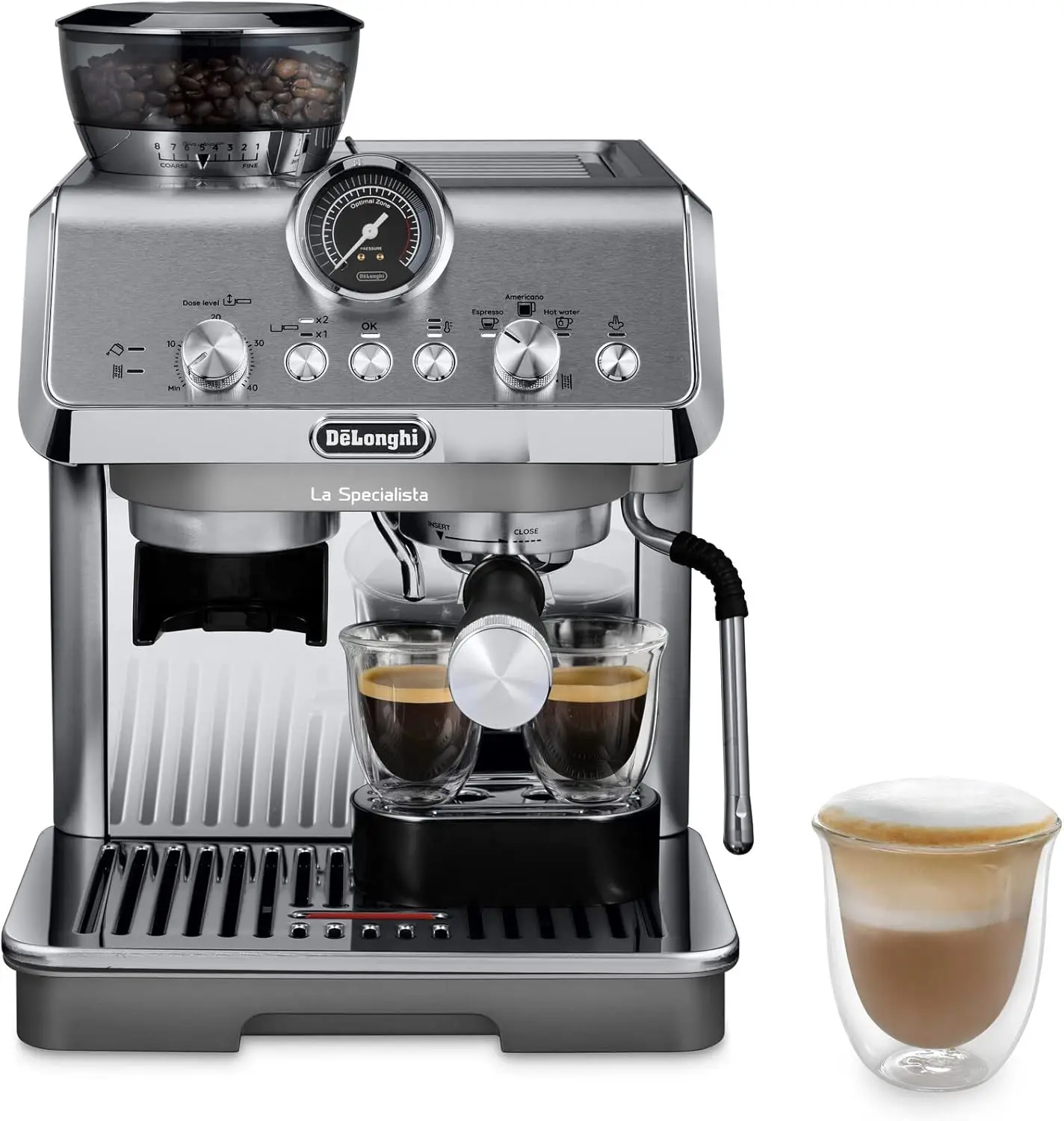 La Specialista Espressomaschine mit Mahlwerk, Dampfgarer, Milchaufschäumer, 1450 W, Metall, Barista Kit