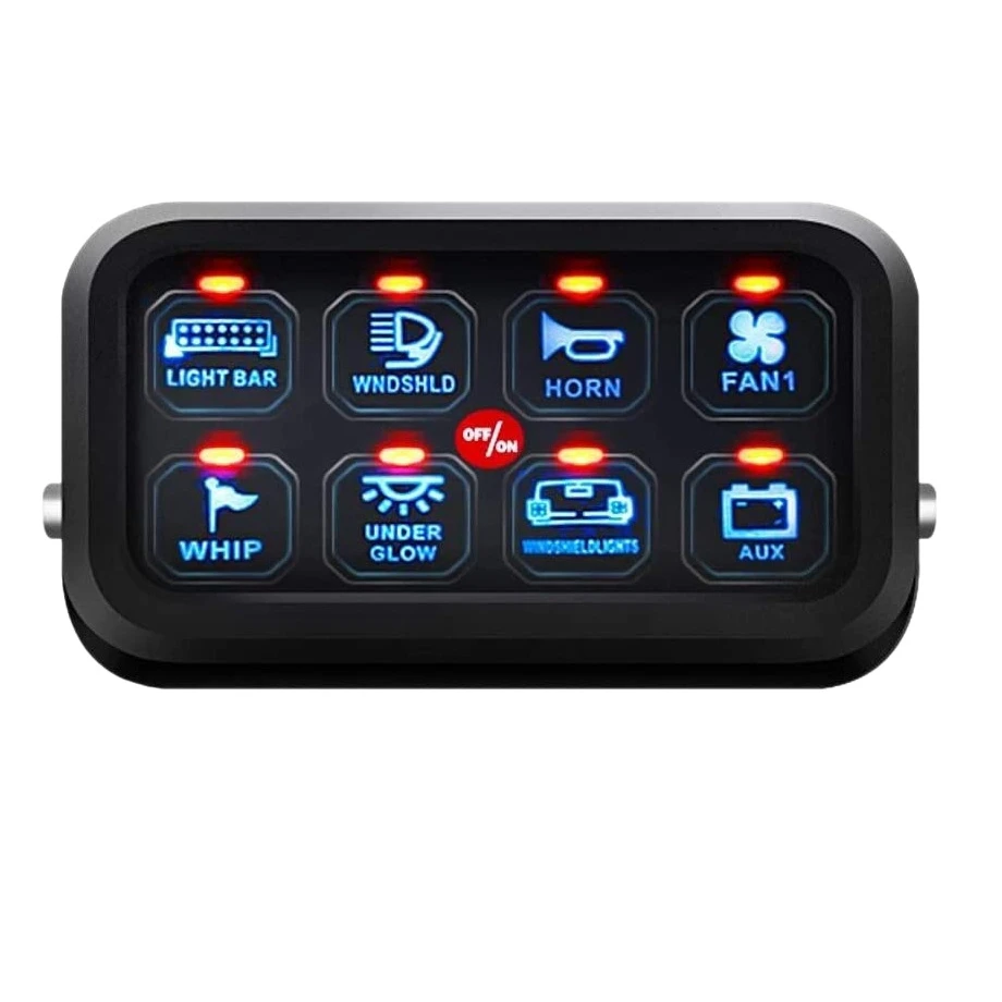 

8 Gang Switch Panel Contact Control Panel Car Control Automatic Dimmable Switch Panel Box for Car Marine Boat Blue LED