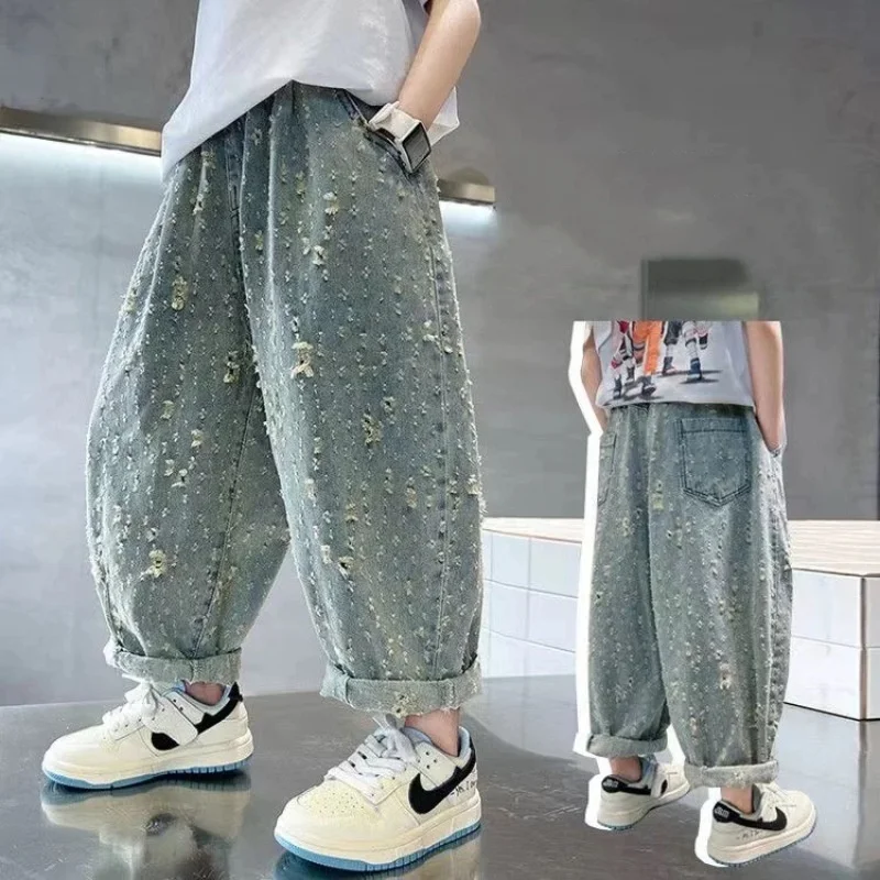 الفتيان فتاة هول الجينز السراويل نوعية ممتازة القطن جديد عارضة بناطيل أطفال طفل رضيع مريحة الاطفال ملابس الأطفال #2