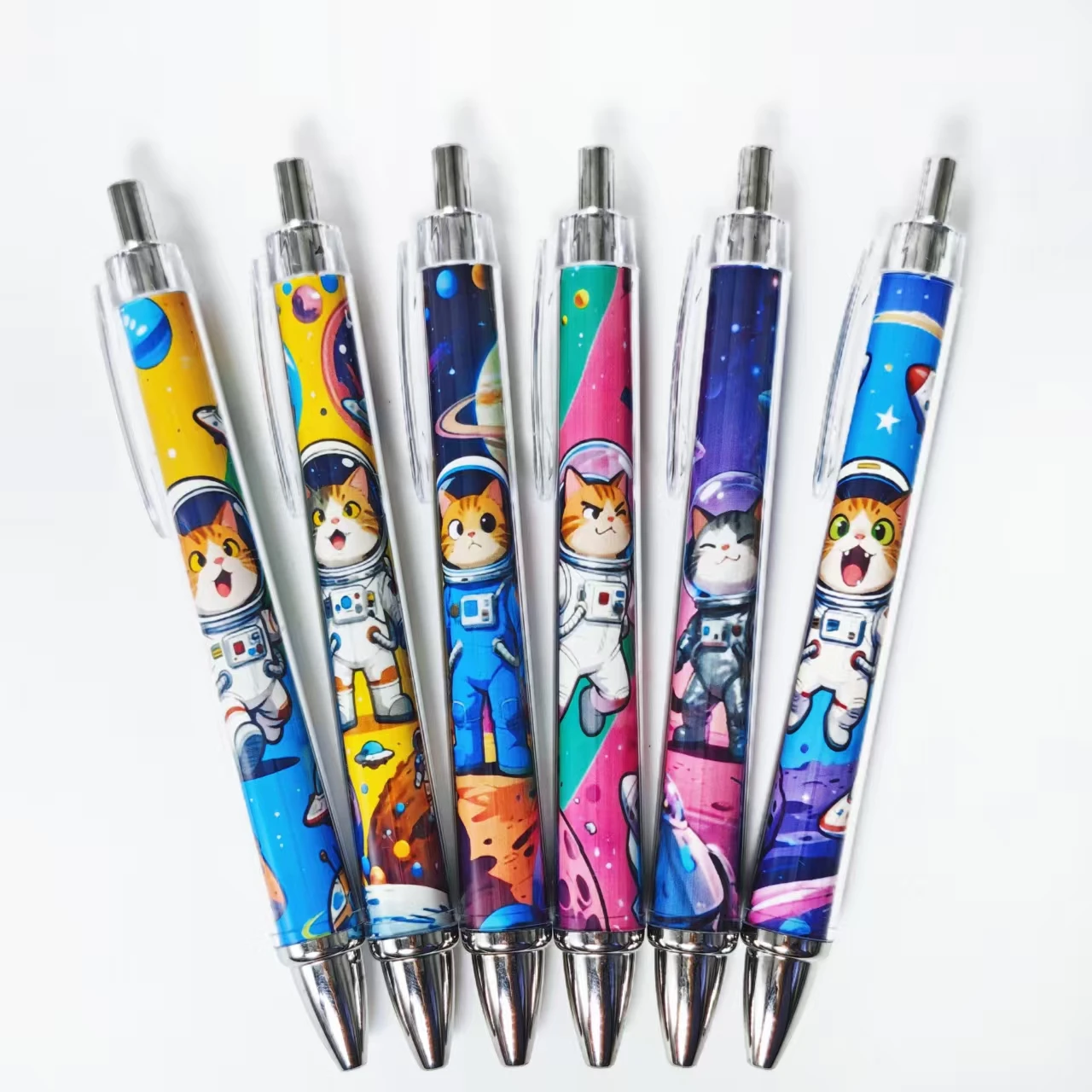 

6 шт./12 шт., выдвижные ручки на тему космонавта и кошки, креативные шариковые ручки с котом, повседневные офисные студенческие канцелярские принадлежности для учебы, подарочные ручки