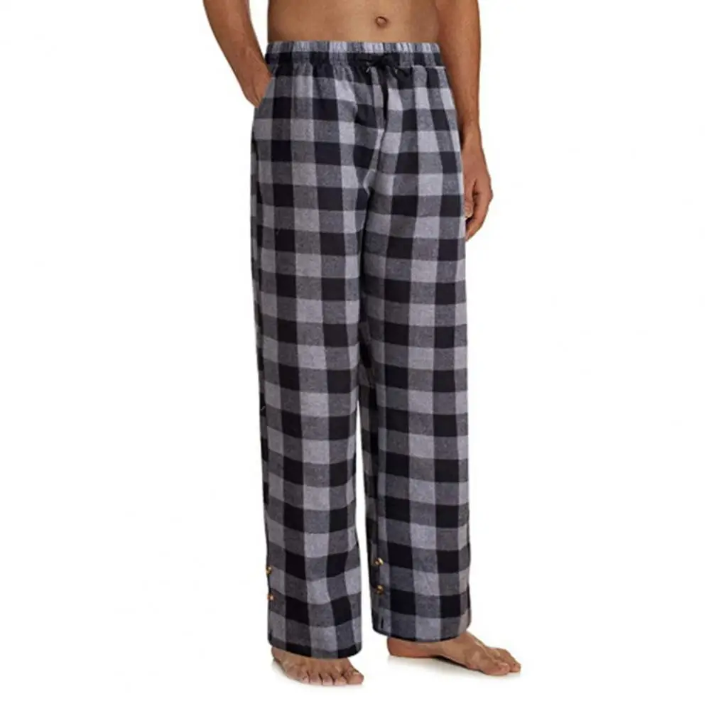 Pajama Pants Elastic Waist Drawstring Plaid Loose Pajama Trousers for Home