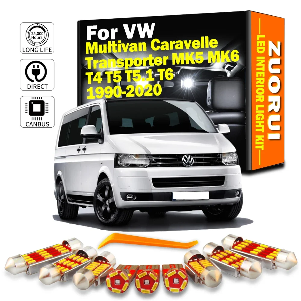 ZUORUI Canbus Interior LED Light Kit For Volkswagen VW Caravelle Multivan Transporter MK5 MK6 T4 T5 T5.1 T6 1990-2020 Car Lamps