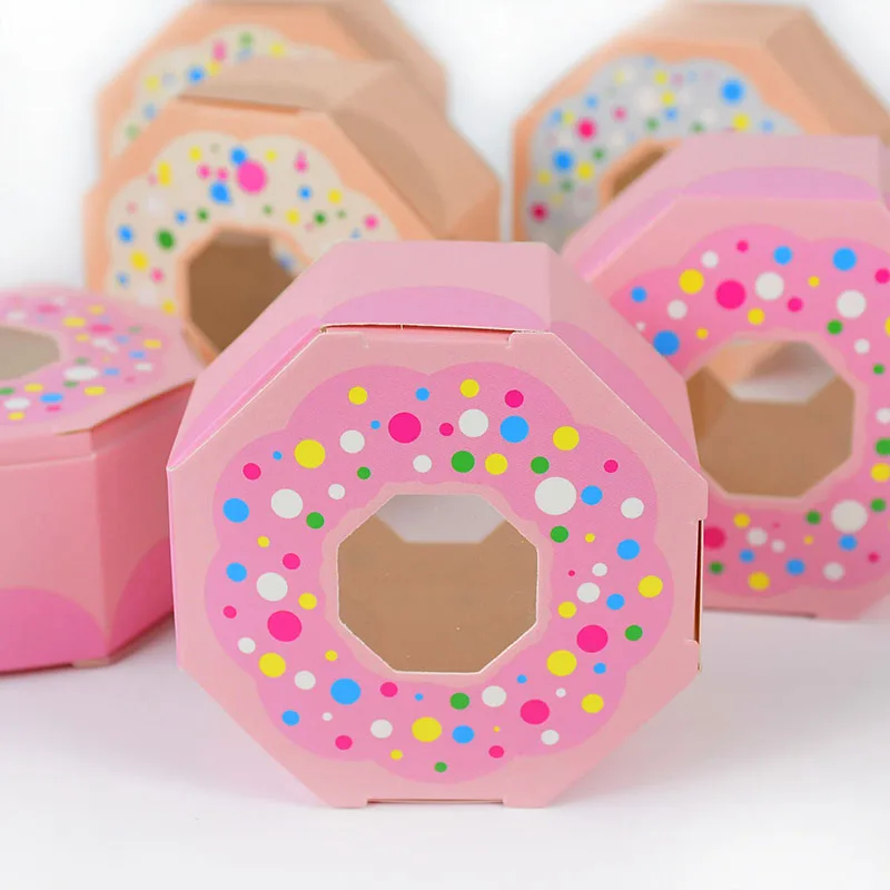 10pcs Donuts Candy Cookies Chocolate Box Paper Hexagon Gift Boxes Wedding Theme Birthday Party Kids Favor Package Supplies