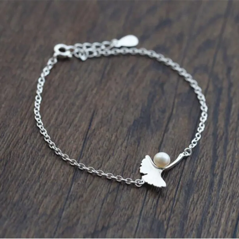 Hot High-quality Popular 925 Sterling Silver Jewelry Creative Blessing Wish Ginkgo Flower Pearl Female Bracelets  SL016