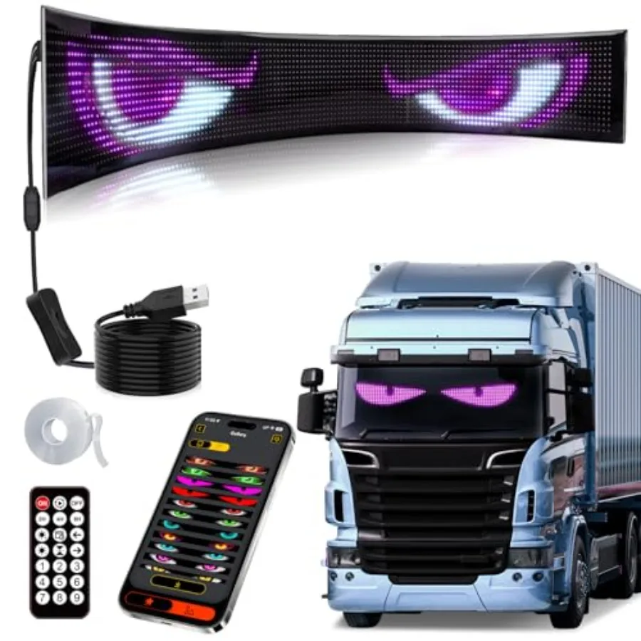 

Большие светодиодные фонари «Дьявольские глаза» для лобового стекла 52"x7.5" [Усовершенствованный чип, 100% синхронизация, двойной экран] Программируемые настраиваемые большие светодиодные «кошачьи глаза»