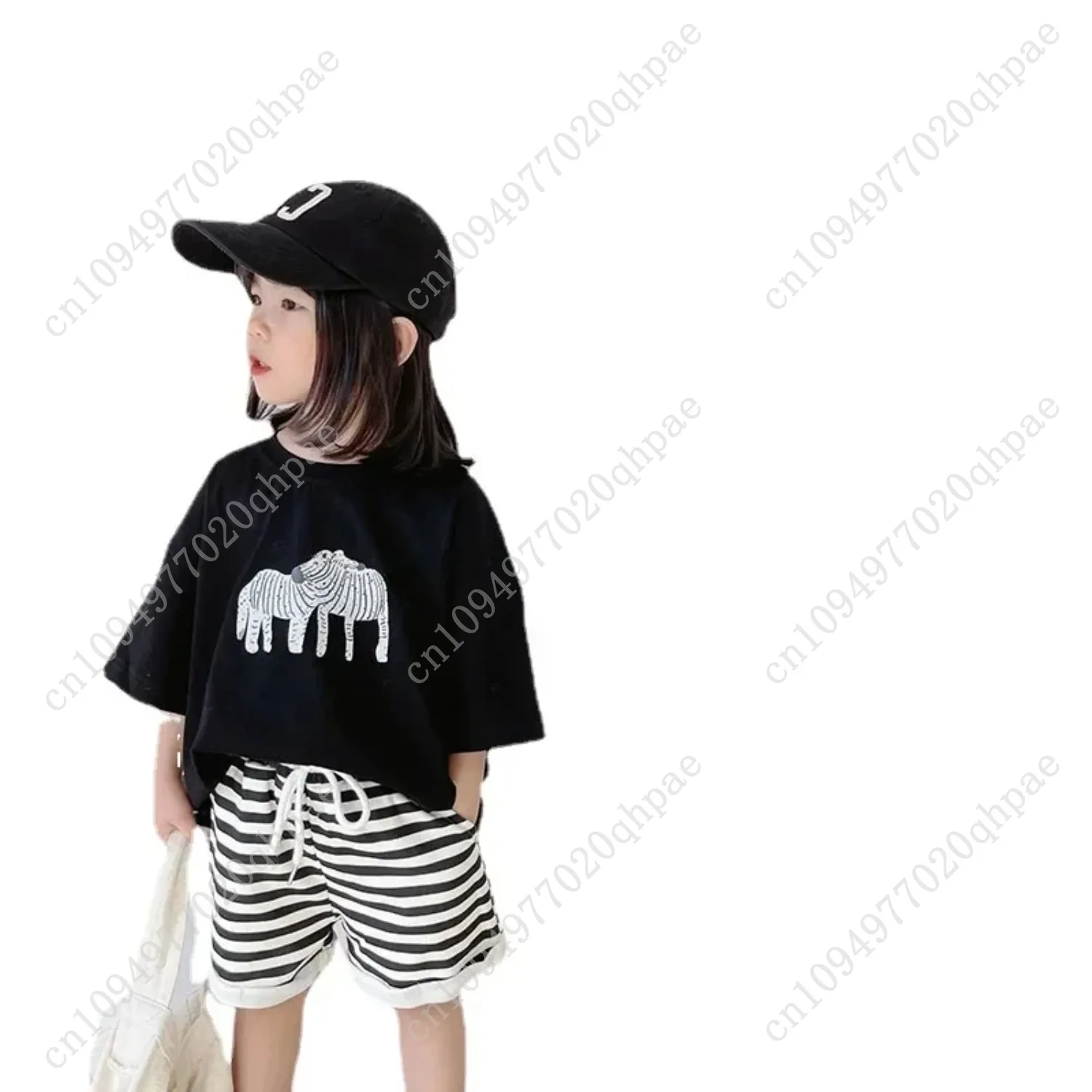 ‌ เสื้อยืดเด็กสไตล์เกาหลีลายการ์ตูนน่ารักทรงหลวมไหล่ตกแขนกลางสำหรับเด็กผู้ชายเด็กผู้หญิงเสื้อผ้าเด็กวัยหัดเดิน