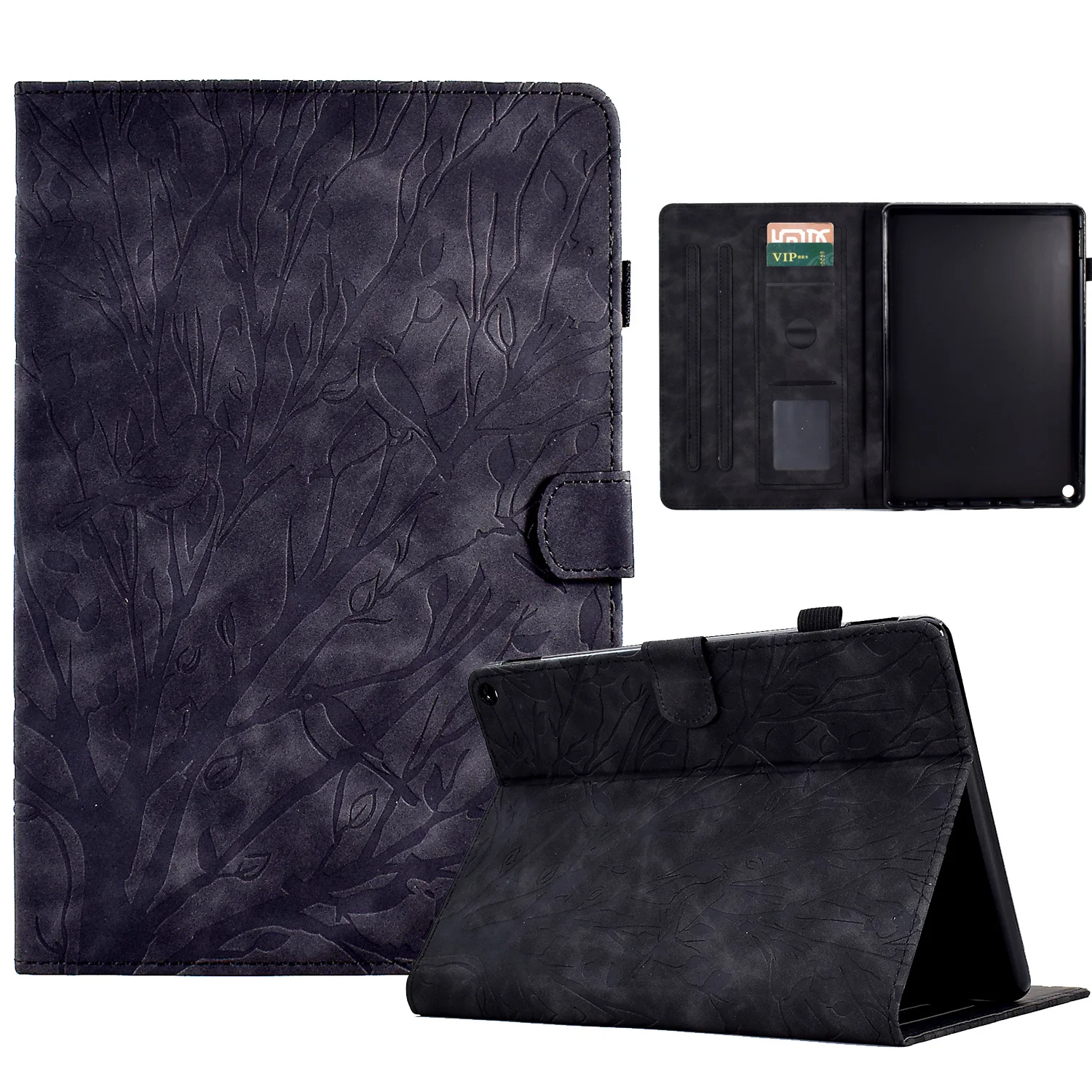 Flip leather Wealth tree embossing Cover For Amazon Fire HD 10 Plus 2021 Card slot wallet shockproof Tablet protective cover