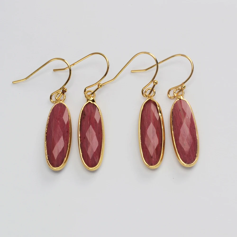 

BOROSA Teardrop Golden Plated Rhodochrosite Stone Faceted Dangle Earrings Natural Gemstone Drop Earring Jewelry Accessories