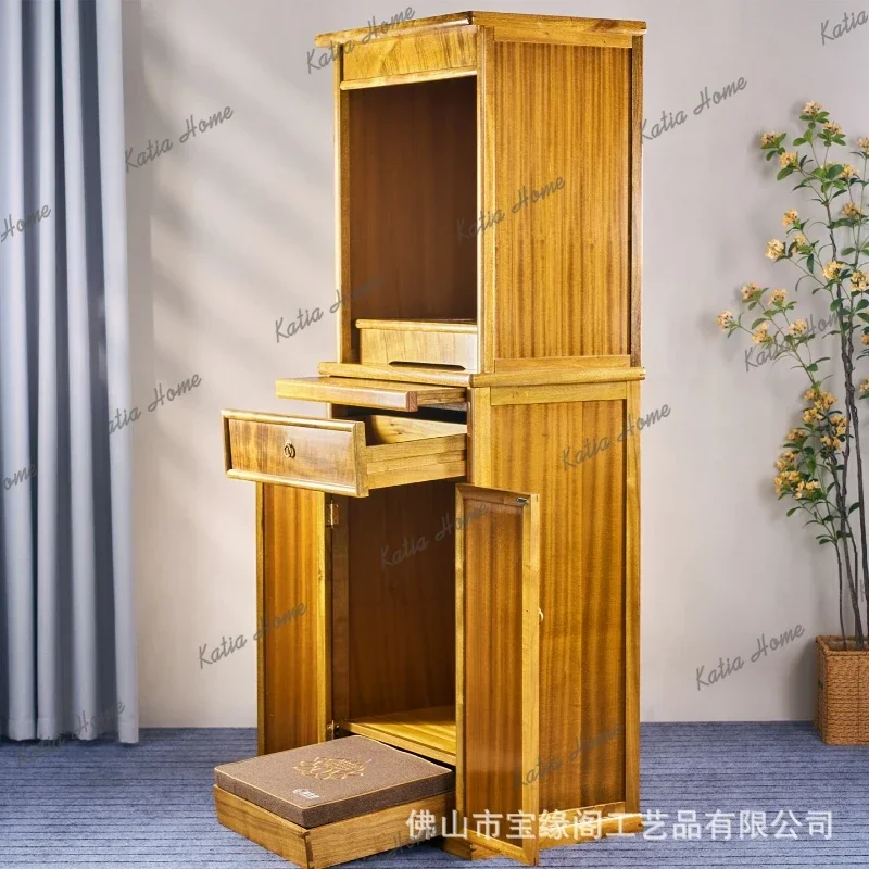 FG   Golden nanmu Buddhist shrine household Shentai new Chinese solid wood vertical cabinet Guanyin God of Wealth offering cabi