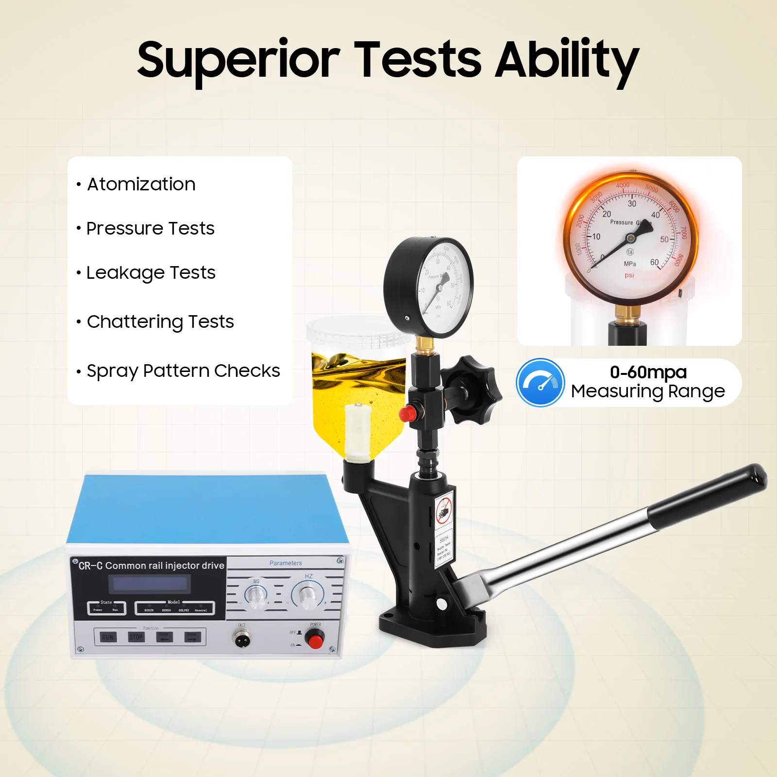 CRC – testeur d'injecteur à rampe commune Diesel multifonction, 600bar S60H, Machine de Test d'injecteur Diesel, testeur de buse à rampe commune