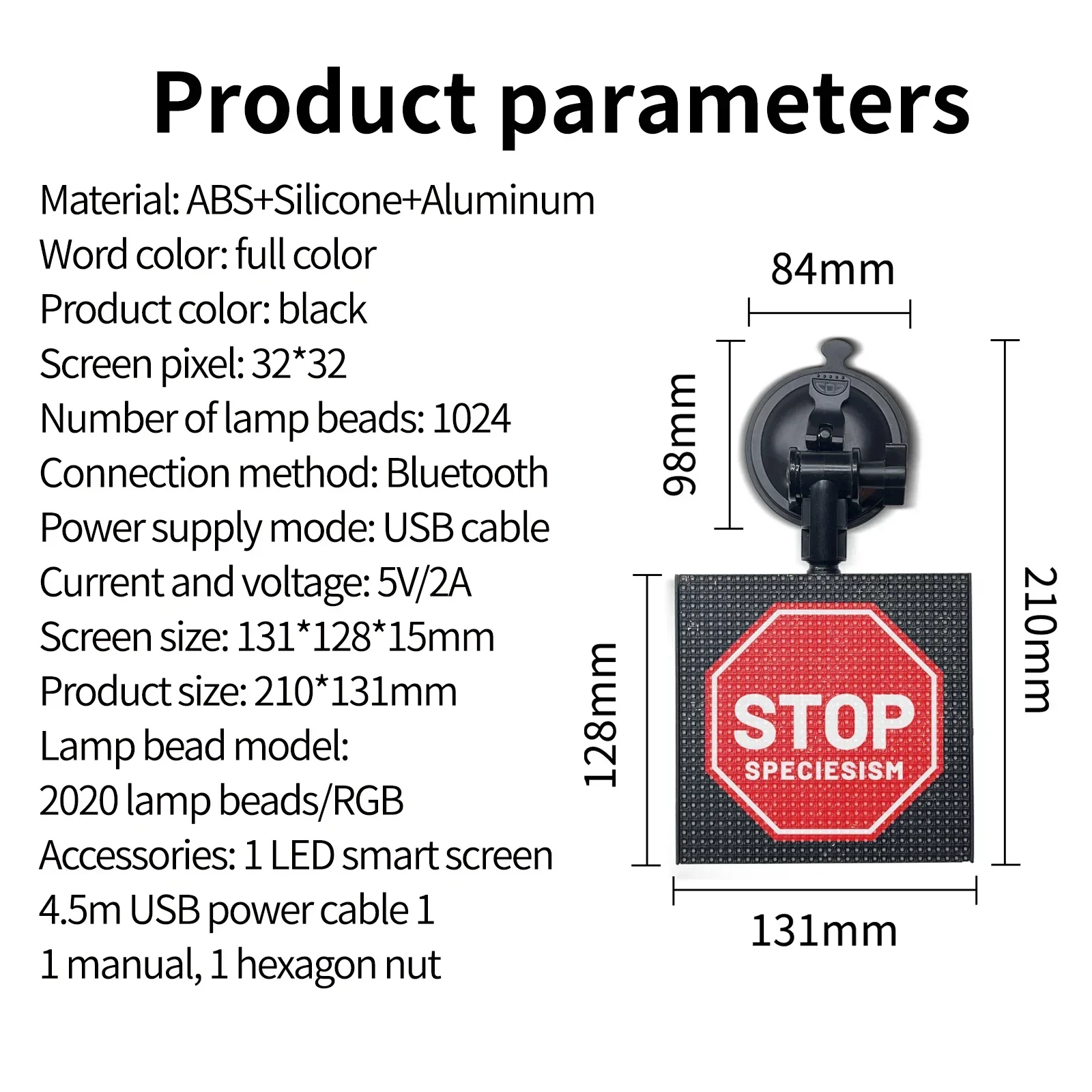 RGB Smart LED Pixel Screen APP Control Panel with 32X32 Programmable LED Display for Car Rear Window Business Advertisement