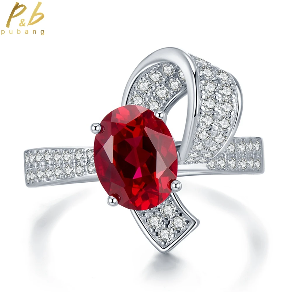 

PuBang Fine Jewelry 925 Sterling Silver Oval Ruby Created Moissanit Diamond Vintage Ring for Women Engagement Gift Drop Shipping