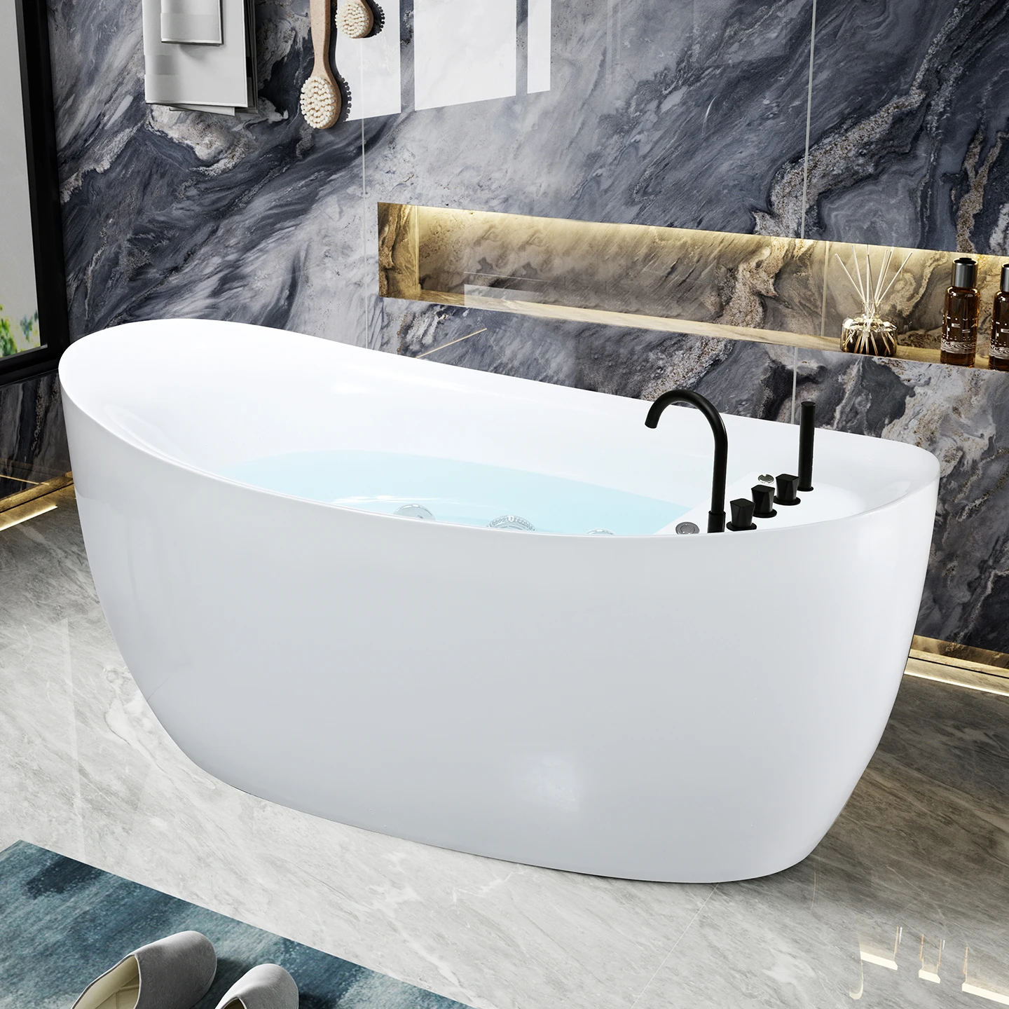 Mandrex Modern Freestanding Acrylic Massage Bathtub Adult Hotel's Boat-Shaped for Jacuzzier Air Whirlpool Tub Excellent Bathroom