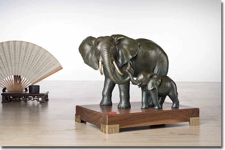 36 LARGE-home office TOP Decor ART --SAFE efficacious Talisman Elephant mother and son bronze Hand engraving art sculpture