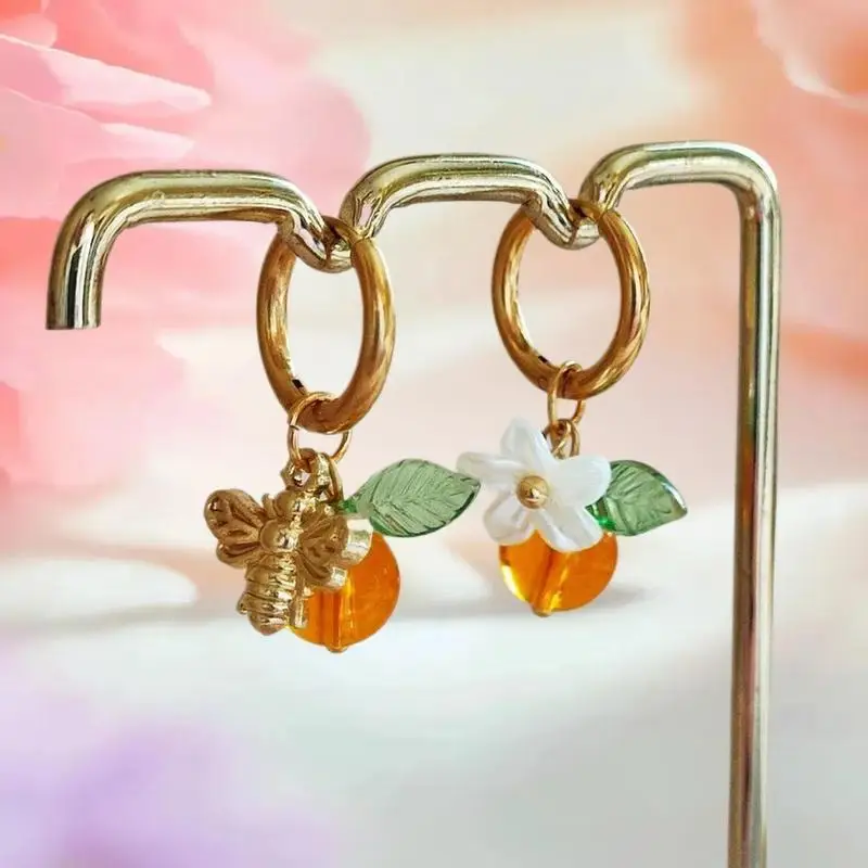 Pendientes de aro de abeja y miel de fruta naranja a la moda para mujer, hebilla para oreja, adecuada para usar regalos de joyería