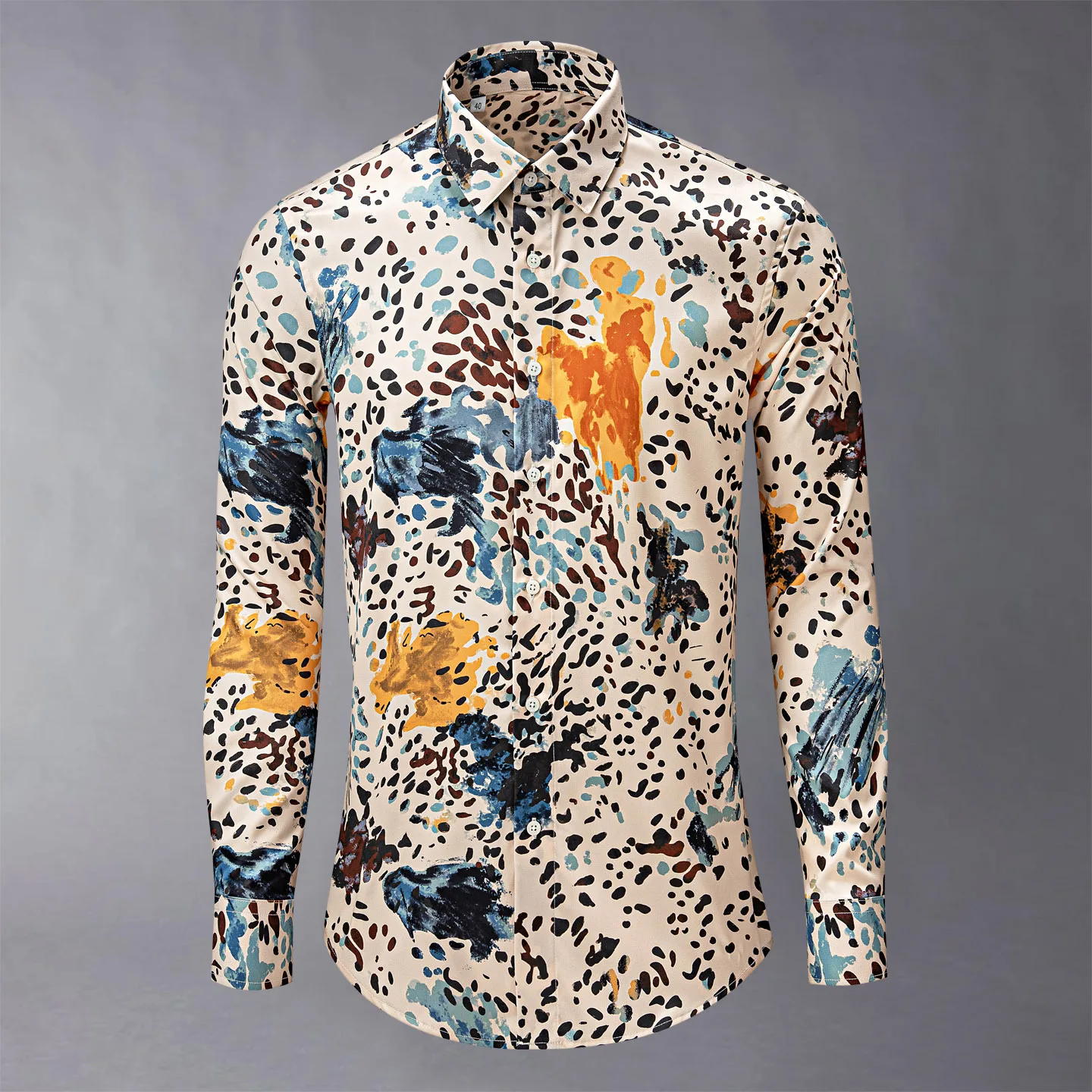 

European American Graffiti Printed Long Sleeved Shirt Men Business Casual Shirt High Quality Social Party Street Wear Shirts