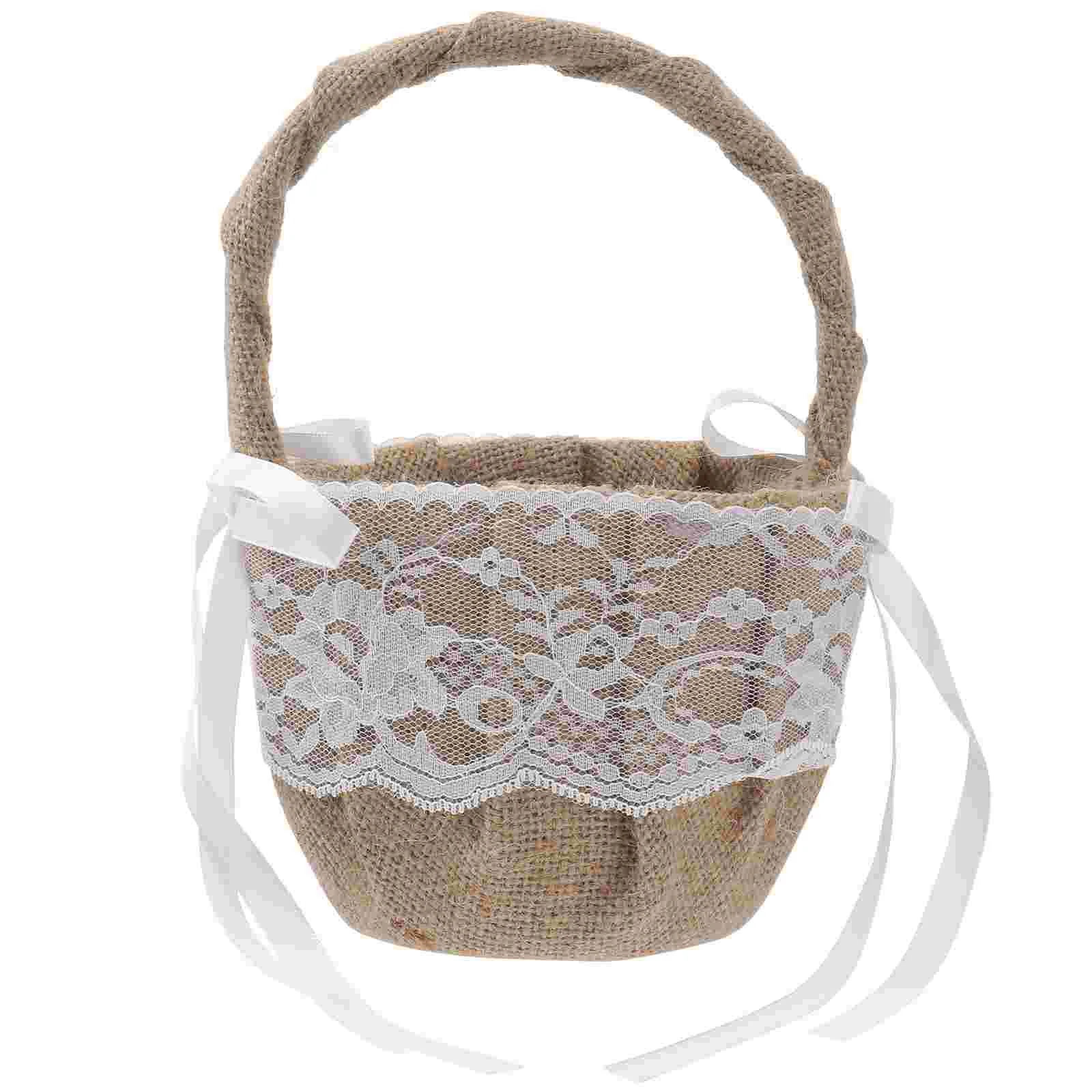 2 Pcs Household Bride Rattan Baskets for Storage Linen Flower Girl Baskert Wedding