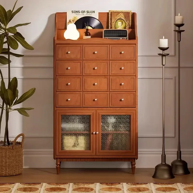 American retro solid wood chest, living room wall storage cab inet, locker, household bedroom side cabin et
