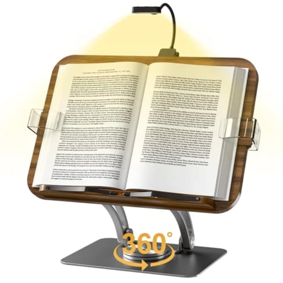 

Book Stand for ReadingAdjustable Book Stand with Light 360° Rotating Metal Base Foldable Cookbook Stand Reading Hands Free with