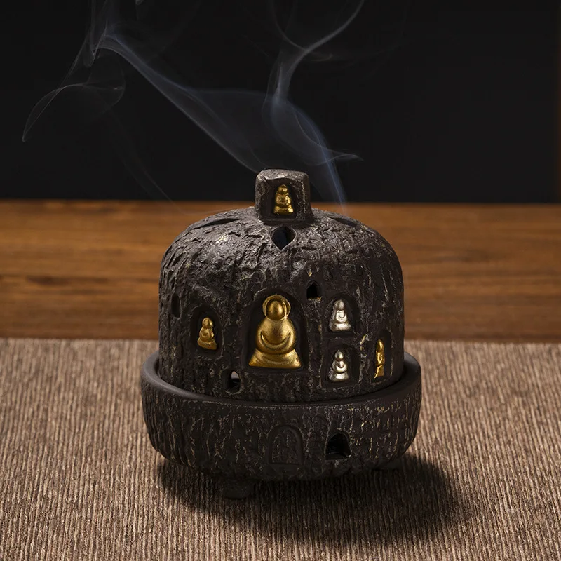 

Cz coiled incense burner dunhuang zen buddha purple sand gourd chinoiseriefor home aromatherapy plate holder indoor incense box