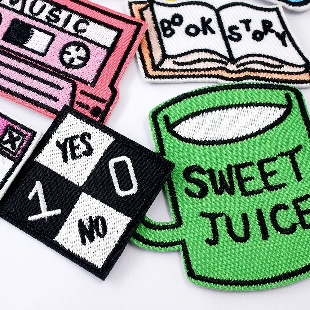 8Pcs/Lot BOOK STORY SWEET JUICE Decoration Patches Embroidery Applique Ironing Clothing Sewing Supplies Decorative Patch