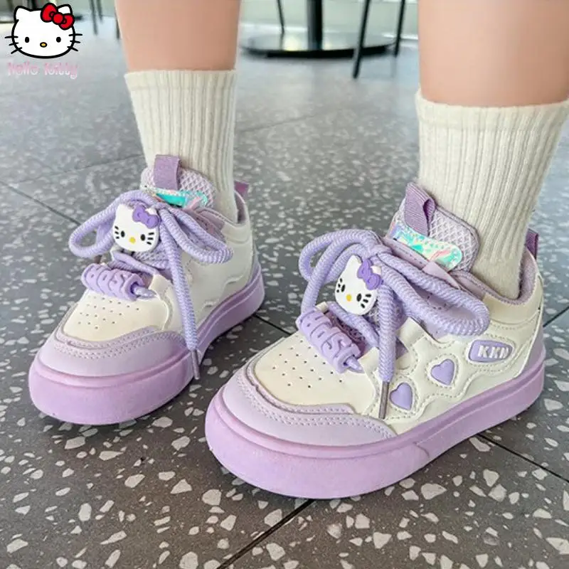 Kawaii الفتيات مرحبا كيتي أحذية رياضية أنيمي الكرتون الربيع والخريف جديد سانريو أحذية مجلس عادية لينة وحيد الاحذية البيضاء
