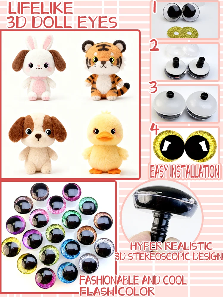 16 Stück glitzernde Sicherheitsaugen in Sternform, ausgestattet mit einem sicheren Clip, geeignet für Stoffpuppen und DIY-Bastelarbeiten. – Detail 1
