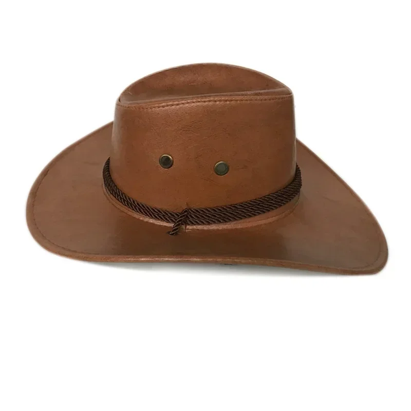 Men Brim Faux Leather Cowboy Hat Men\'s Vintage Felt Wide Brim Bucket Hats Man for Men Clothes Accessories Decoration Supplies