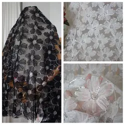 High-grade three-dimensional large flower beaded sequins mesh lace clothing fabric DIY wedding dress accessories