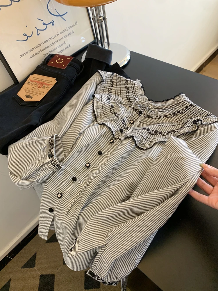 فقاعة كشكشة مطرزة عتيقة فريدة من نوعها Sve irt صيفية عصرية شريطية عقيق متعددة الاستخدامات طويلة Sve مستديرة بدون أزرار لأعلى...