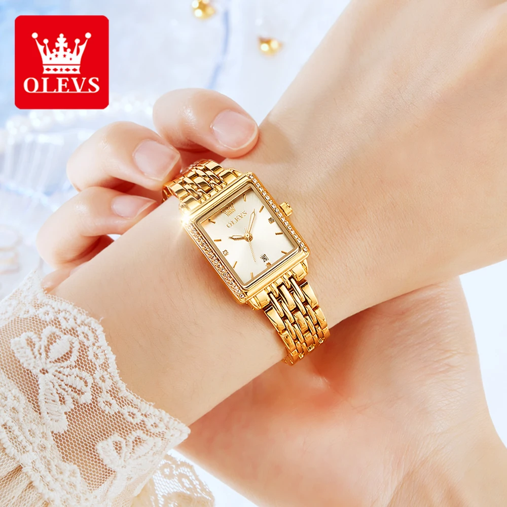 OLEVS 9995 ساعة كوارتز نسائية أنيقة فاخرة الماس هدية المرأة تاريخ تلقائي مقاوم للماء ساعة مضيئة Relojes Para Mujer