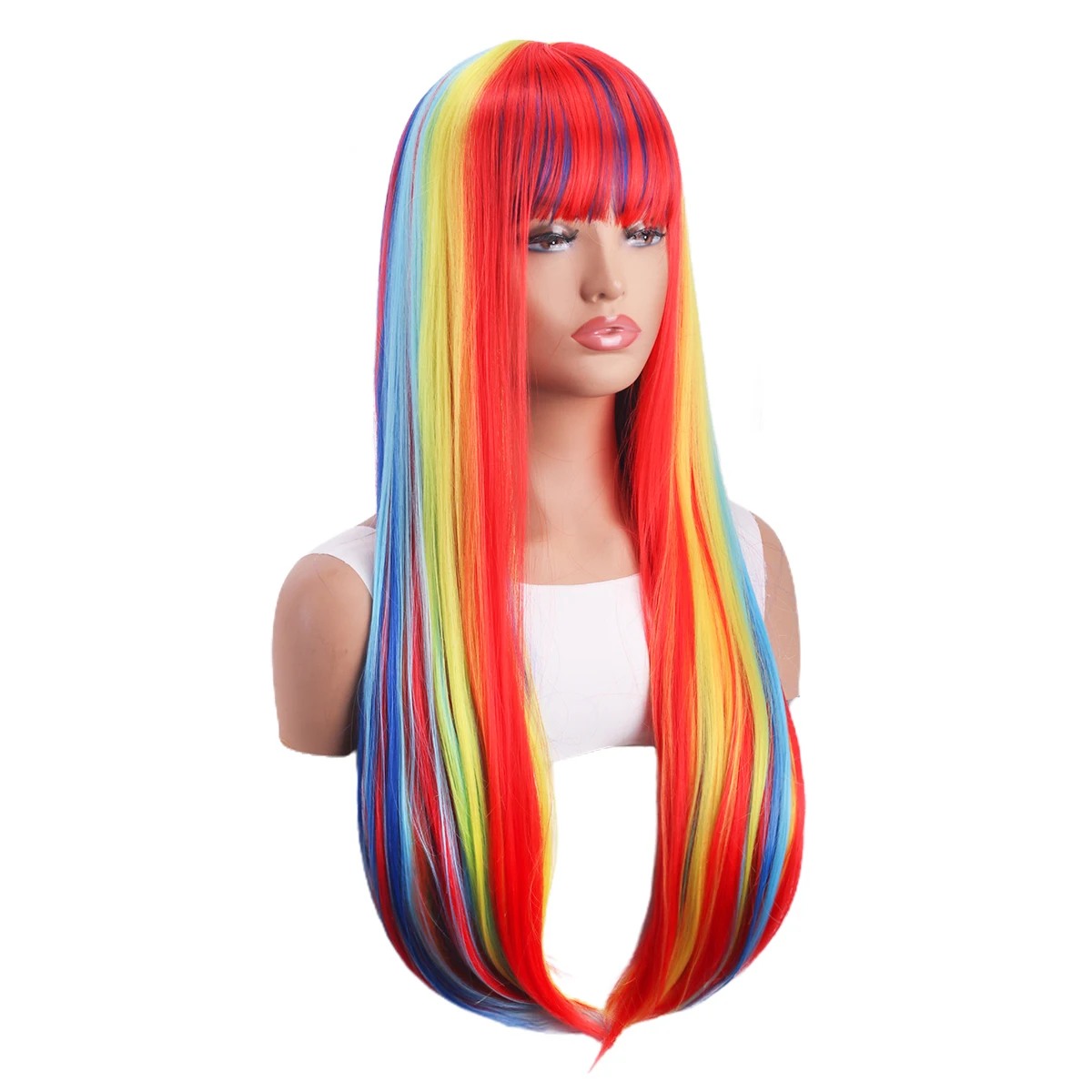 26 inch colored straight bangs women\'s heat-resistant synthetic wig suitable for holiday parties, Halloween ball role-playing