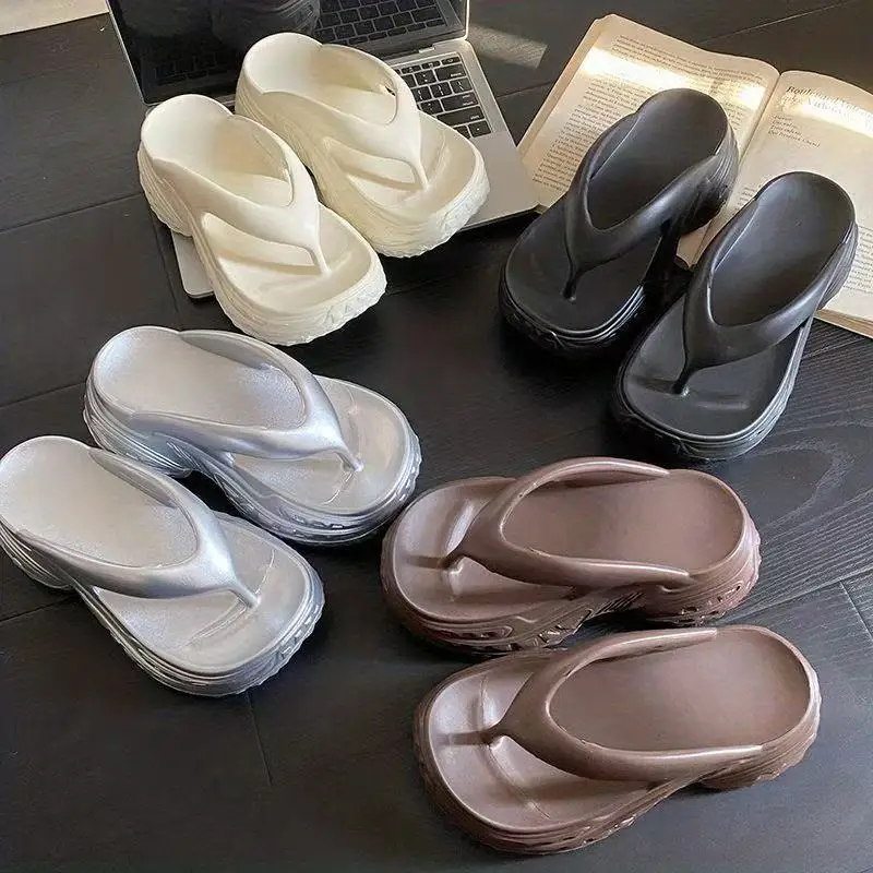 Summer Unique Fashionable Thick Soles Flip-flops Casual Korean Style Non-slip Heeled Sandals High-quality EVA Outdoor Slippers