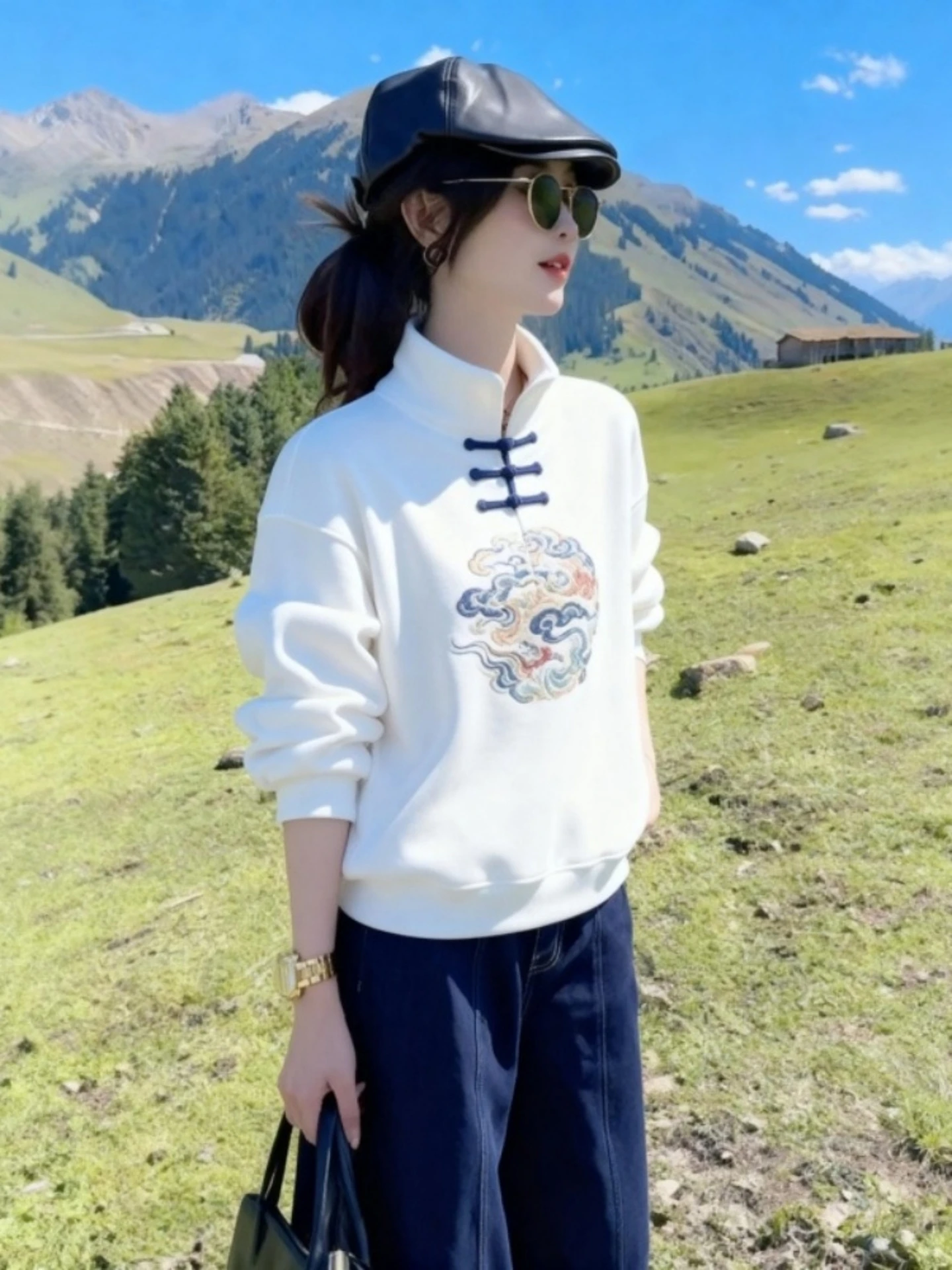 

Женская толстовка с капюшоном с принтом в китайском стиле в стиле ретро, свободная длинная куртка с воротником-стойкой на подкладке Sve Fce, осень-зима, Новое поступление