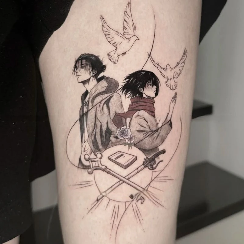

Attack on Titan Anime Temporary Tattoos Cartoon Eren Mikasa Realistic Body Art Waterproof Fake Tattoo Sticker for Women Man