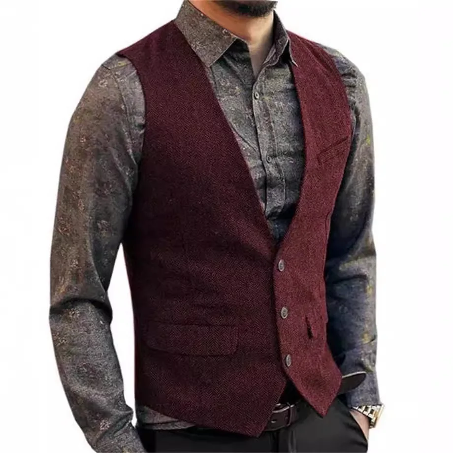 Men's Large Size V-Neck Multi-Pocket Casual Vest