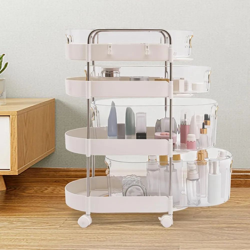 

4-Tier Drawer Organizer Plastic Rolling Cart with Wheels Home Organization Storage Container Tower for Art Craft Diaper Bedside